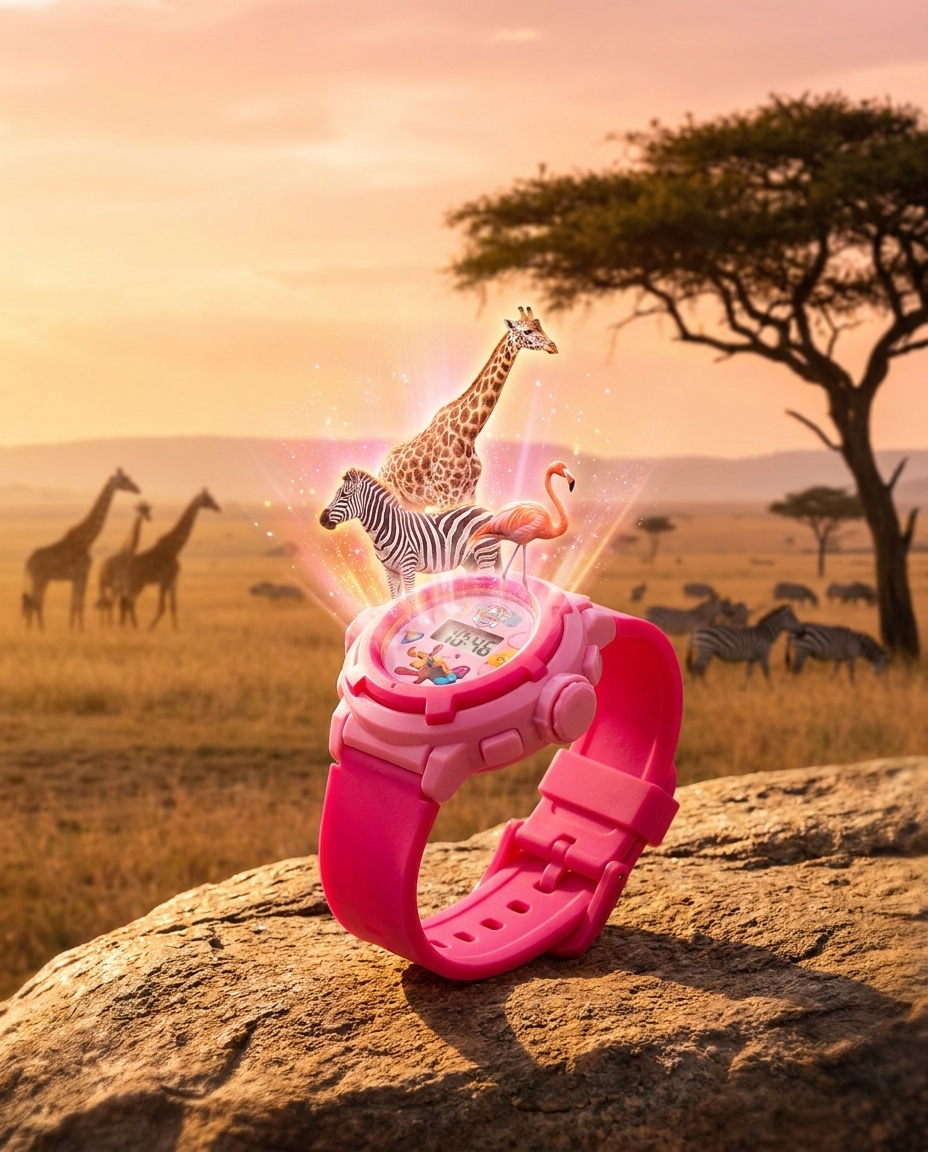 ZooTime Flamingo Glow roze horloge savanne